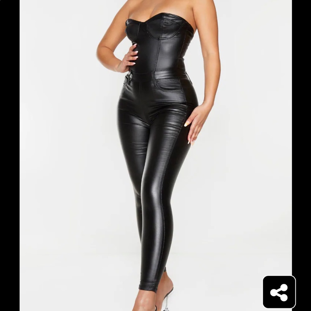 Black Bandeau Coated Jumpsuit